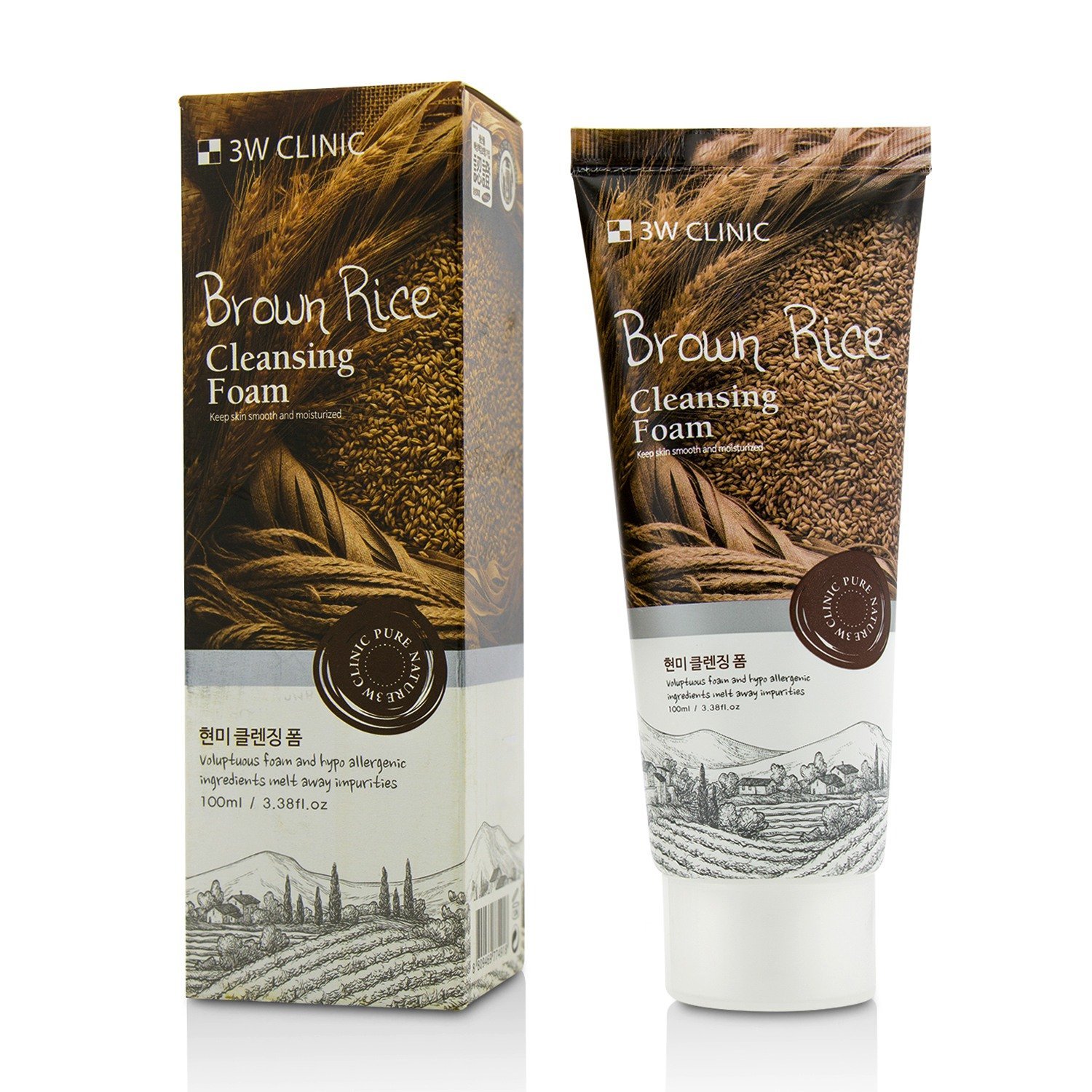 3W CLINIC Pure Natural Brown Rice Cleansing Foam 100ml - Kbazar Korean Cosmetics Store