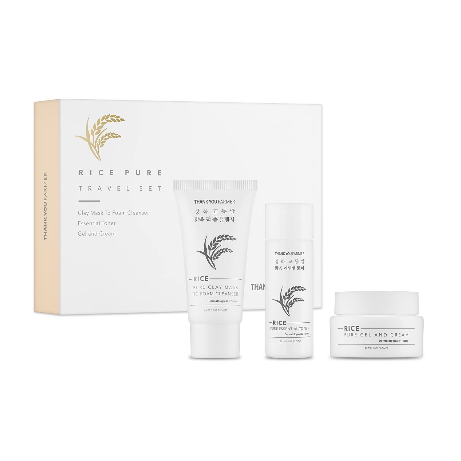 Thank you farmer Rice Pure Travel Set 3pcs 30ml - Kbazar Korean Cosmetics Store