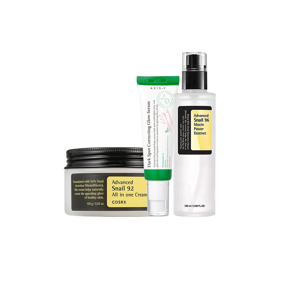Glass Skin Magical Combo: Cosrx Snail 96 Essence & 92 Cream 100ml, Axis-Y Glow Serum 50ml - Kbazar Korean Cosmetics Store
