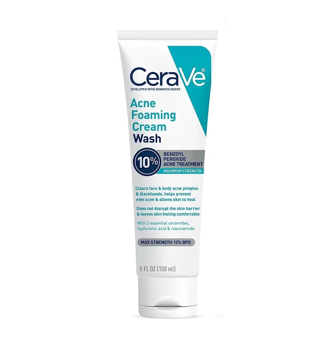 CeraVe Acne Foaming Cream Wash 150ml (10% Benzoyl Peroxide) - Kbazar Korean Cosmetics Store