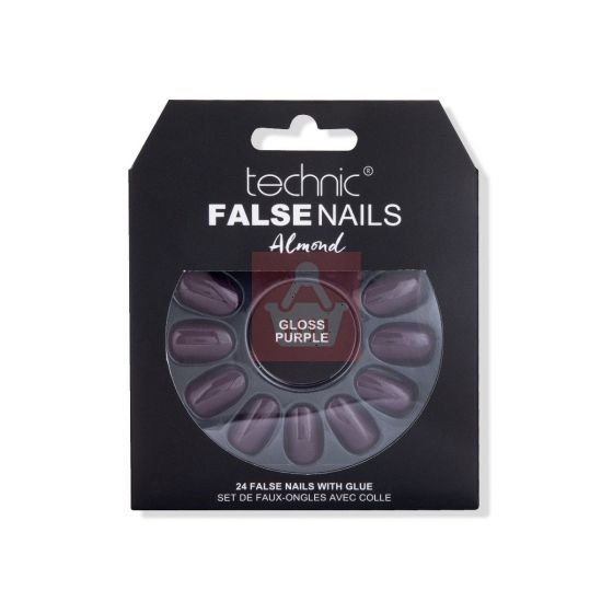 Technic Almond 24 False Nails With Glue - Gloss Purple - Kbazar - Korean Cosmetics Store