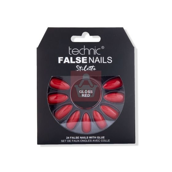 Technic Stiletto 24 False Nails With Glue - Gloss Red - Kbazar - Korean Cosmetics Store