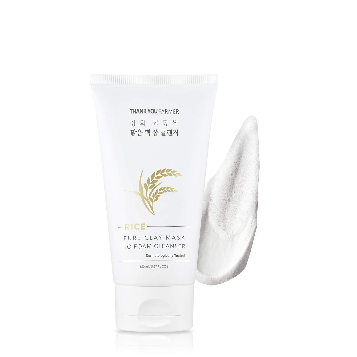 THANK YOU FARMER Rice Pure Clay Mask To Foam Cleanser 150ml - Kbazar Korean Cosmetics Store