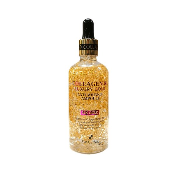 3W Clinic Collagen & Luxury 24K Gold Anti Wrinkle Ampoule 55ml - Kbazar - Korean Cosmetics Store
