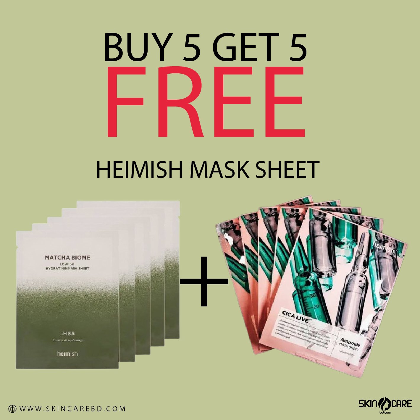 Heimish Sheet Mask BUY 5 GET 5 FREE - Kbazar Korean Cosmetics Store