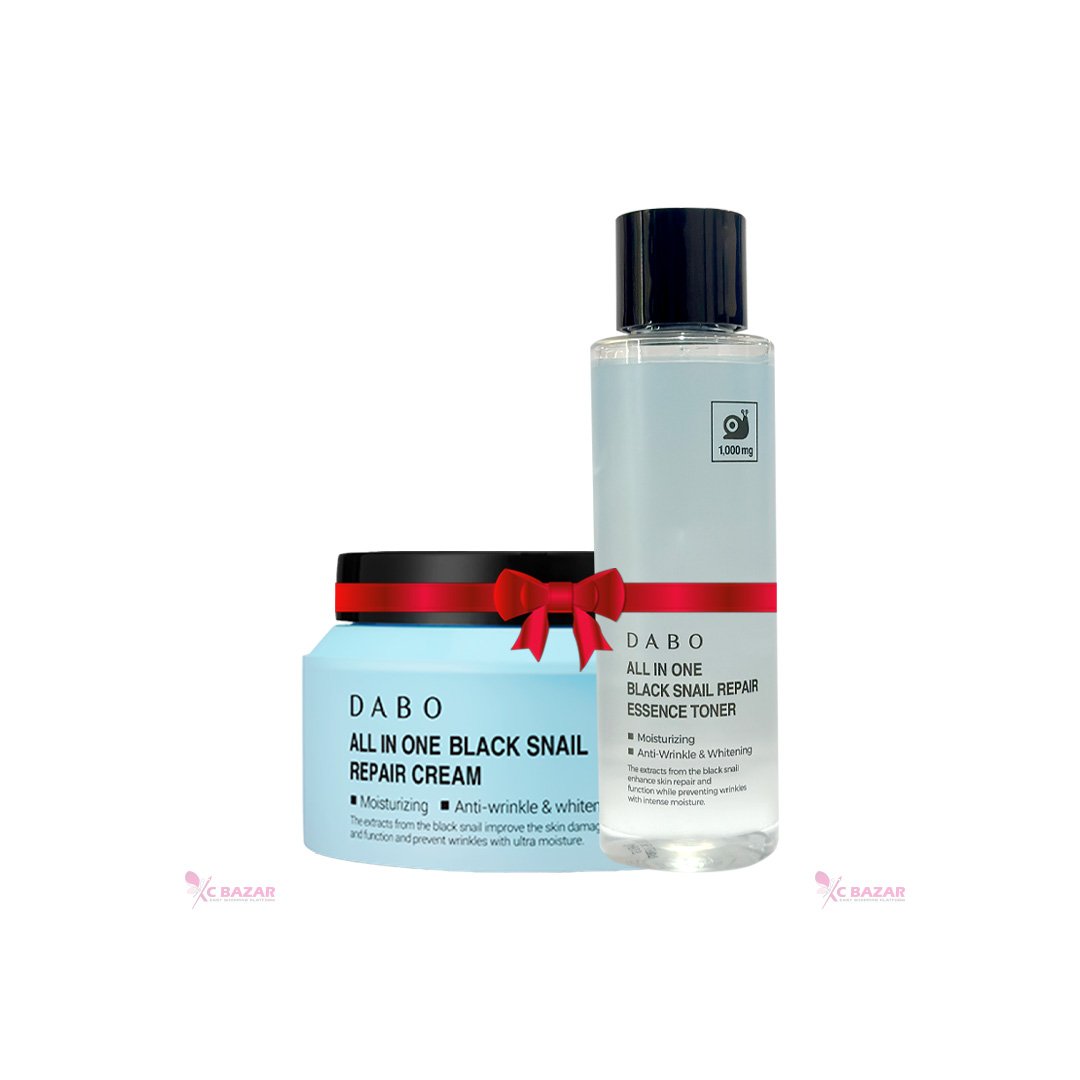 Dabo All in One Black Snail Repair Essence Toner & Cream Combo - Kbazar Korean Cosmetics Store