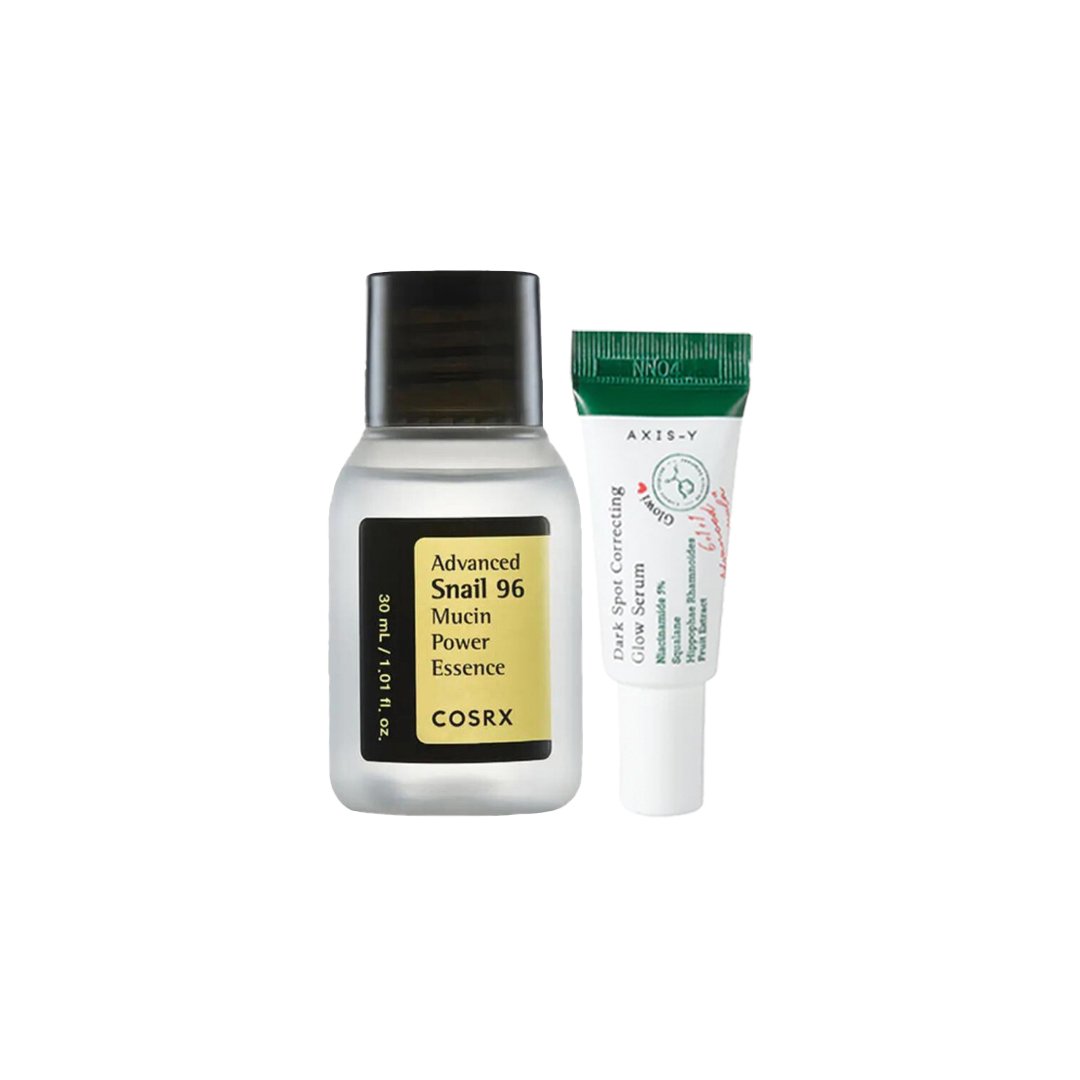 Glass Skin Combo: Cosrx Snail 96 Essence 30 ml + Axis-Y Dark Spot Serum 5 ml - Kbazar Korean Cosmetics Store