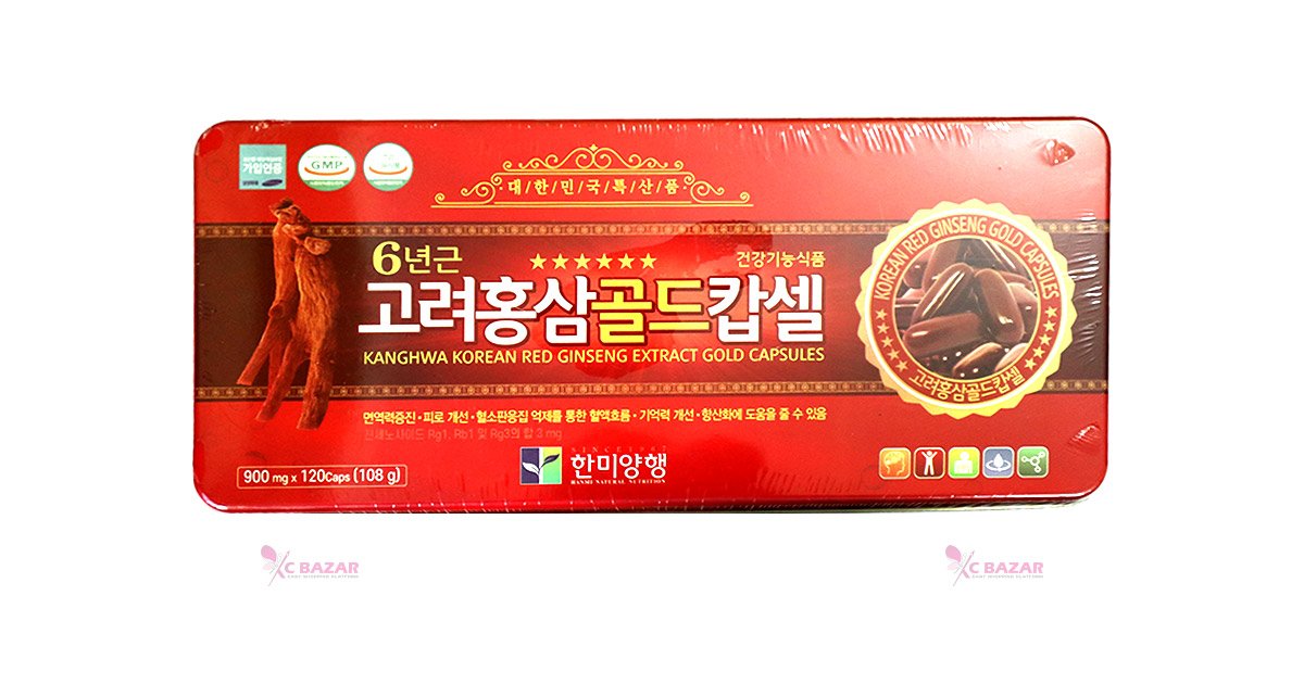 Korean Red Ginseng Gold Capsules 120Caps - Red Boxed - Kbazar Korean Cosmetics Store