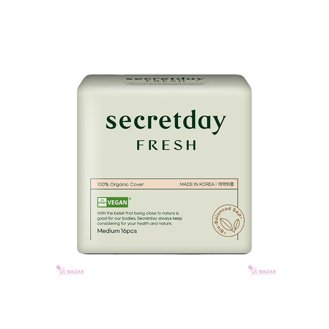 Secretday Vegan Certified Organic Fresh Sanitary Pads Medium 16P - Kbazar - Korean Cosmetics Store